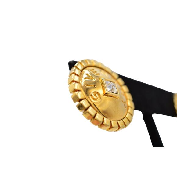 Givenchy Vintage Logo Earrings Crystal Block Letter Button Gold Signed 80s BinAF - Picture 8 of 12